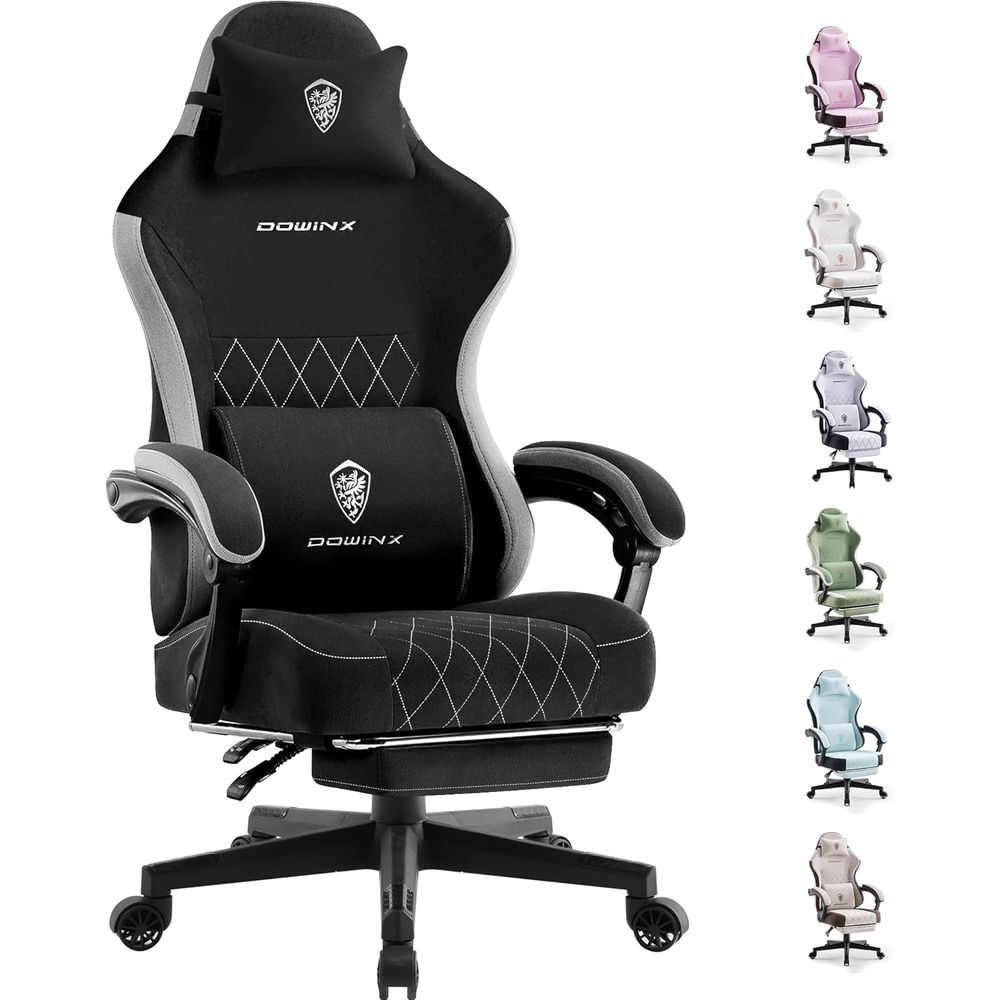 Gaming Chair Cushion - abric ゲーミングチェア、フットレストとケットスプリングクッション付き人間工学に基づいたコンピューターチェア、ランバ付き高さ調節可能なビデオゲーマーチェア