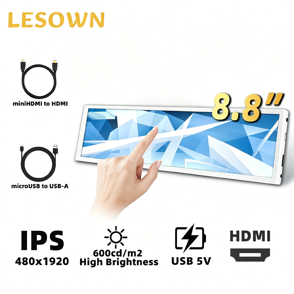 Gaming Console Display Case - LESOWN 8.8インチ ミニストレッチディスプレイ 480x1920 IPS液晶 横型バーモニター