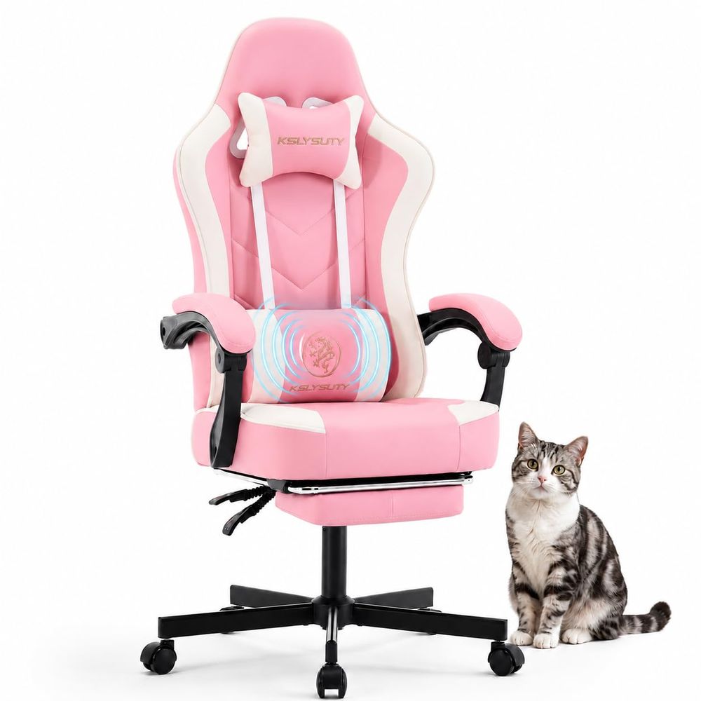 Gaming Chair Cushion - ゲーミングチェア、人間工学に基づいたハイバックコンピューターチェア、フットレスト付き、ランバーサポートとポケットスプリングクッション、快適な回転式ホイール付き