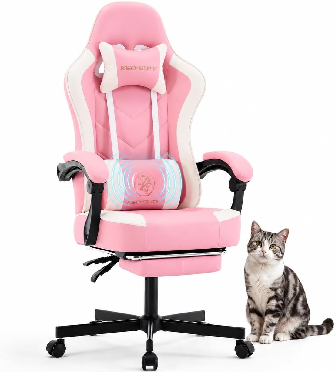 Gaming Chair Cushion - 人間工学に基づいたハイバックゲーミングチェア、フットレスト、ランバーサポート、ポケットスプリングクッション付き、大人用回転式オフィスデスクチェア