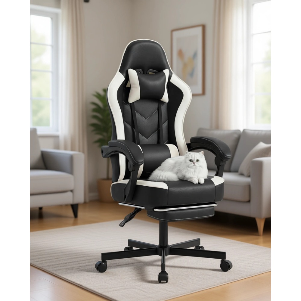 Gaming Chair Cushion - ハイバック人間工学に基づいたゲーミングチェア（フットレスト、ランバーサポート、ポケットスプリングクッション付き、大人用）