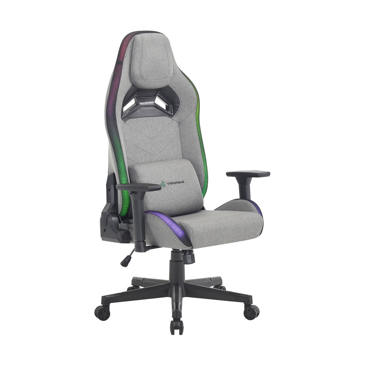 Gaming Chair Cushion - 高品質グレー生地のゲーミングチェア、ランバーサポートクッション、回転＆リクライニングヘッドレスト付き、快適でスタイリッシュ