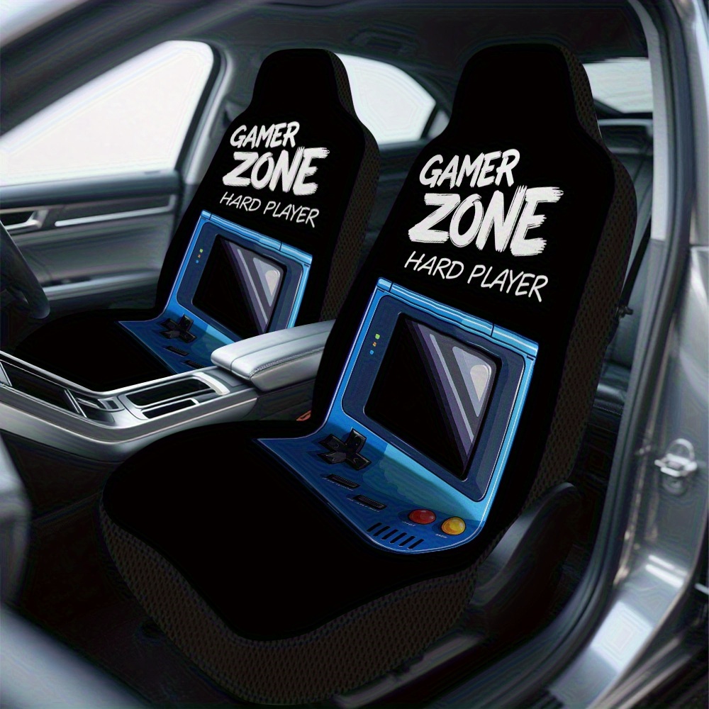 Gaming Console Car - 2個入り、スタイリッシュなヴィンテージゲーム機柄カーシートカバー、フロントシートのインテリア装飾用のおしゃれなアップグレード、洗濯機で洗えます。