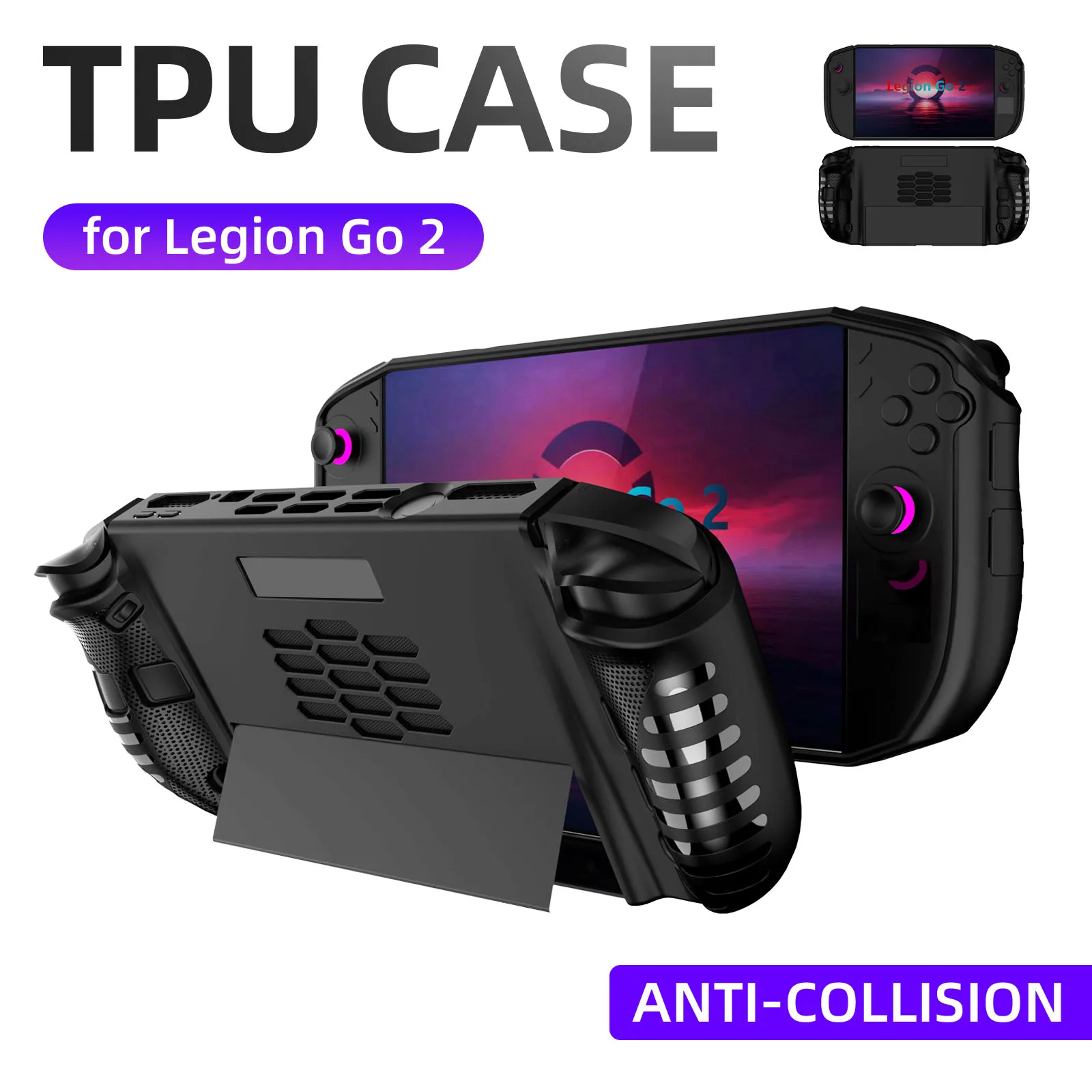 Gaming Console Legion - Lenovo Legion Go 2用TPUケース、滑り止め人間工学に基づいたグリップゲームコンソール保護カバースキン耐衝撃保護アクセサリー