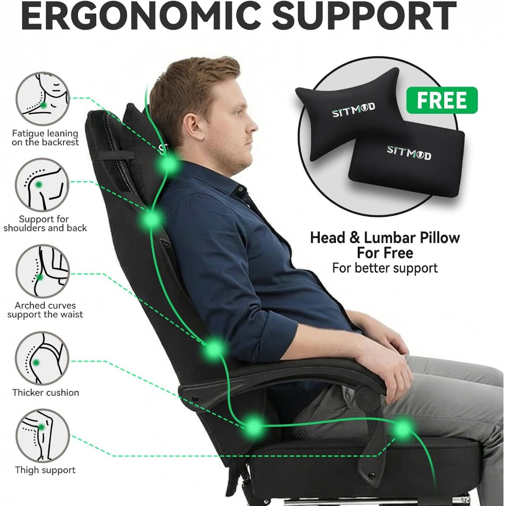 人間工学に基づいたゲーミングチェア（フットレストとポケットス - Gaming Chair Cushion のレビューと価格