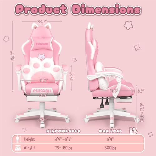 ピンクのゲーミングチェア、猫耳と猫足のランバークッション付き - Gaming Chair Cushion のレビューと価格