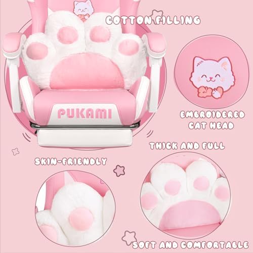 ピンクのゲーミングチェア、猫耳と猫足のランバークッション付き - Gaming Chair Cushion のレビューと価格