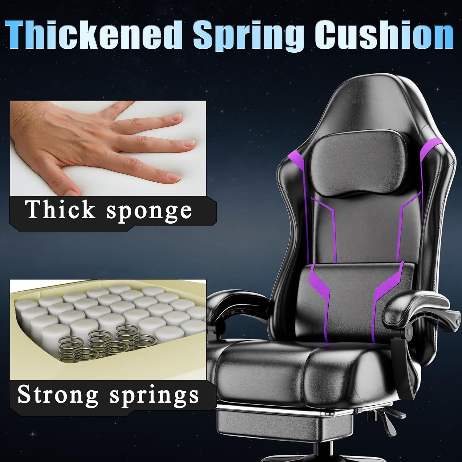 ポケットスプリングクッションとフットレスト付き人間工学に基づ - Gaming Chair Cushion のレビューと価格